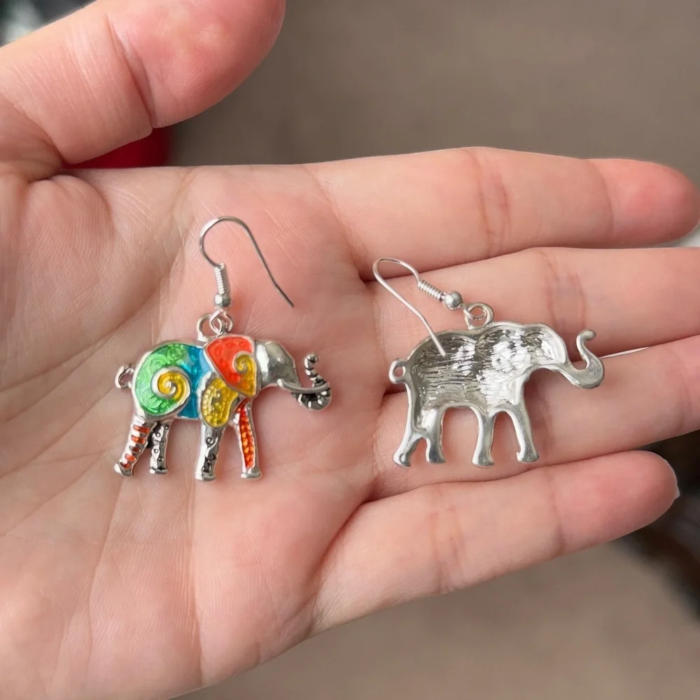 ⚜️🐘 Colorful Elephant Dangle Earrings 🌈